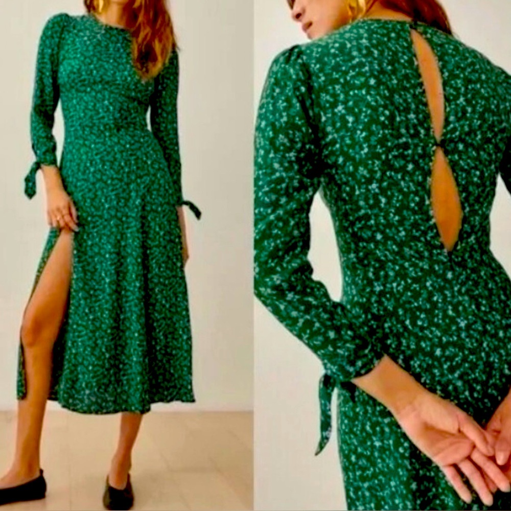 Reformation Zelda Midi Green Prairie‎ Boho Ditsy Floral Cottagecore Dress 8